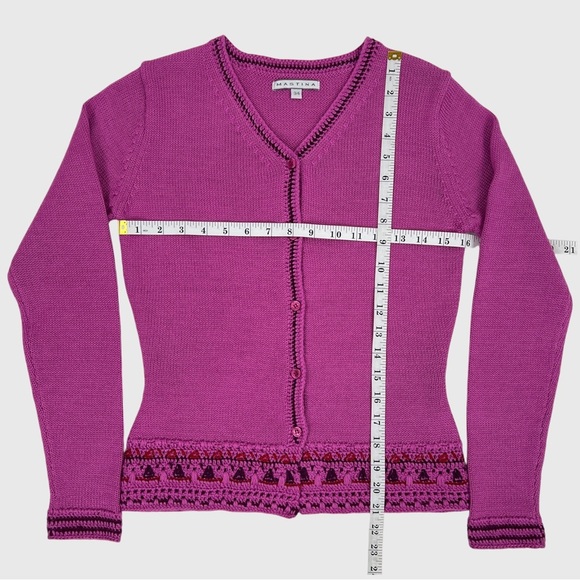 MASTINA Cardigan Wool Blend knitted Fuchsia Crochet Detail Sweater - Picture 4 of 14